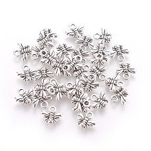 Tibetan Style Alloy Charms, Cadmium Free & Lead Free, Bee, Antique Silver, 10x11x2mm, Hole: 2mm