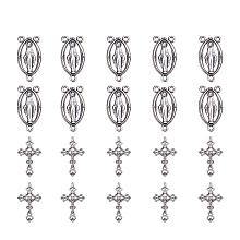 ARRICRAFT 10 Sets Tibetan Style Rosary Cross and Center Miraculous Medal with Alloy Crucifix Cross Pendants and Oval Chandelier Links for Rosary Holy Beads Necklace Making Antique Silver