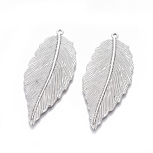 Honeyhandy Tibetan Style Alloy Leaf Large Pendants, Cadmium Free & Lead Free, Antique Silver, 71x29x1mm