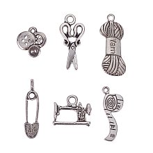 ARRICRAFT 5 Sets(6pcs/set) Sewing Knitting Theme Tibetan Style Alloy Pendants Lead Free Antique Silver