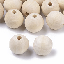 Honeyhandy Natural Unfinished Wood Beads, Waxed Wooden Beads, Smooth Surface, Round, Floral White, 18mm, Hole: 3mm