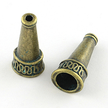 Honeyhandy Cone Zinc Alloy Bead Caps, Cadmium Free & Lead Free, Antique Bronze & Green Patina, 22.5x10mm, Hole: 2.5~7mm