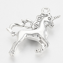 Honeyhandy Tibetan Style Alloy Pendants, Unicorn, Cadmium Free & Lead Free,, Antique Silver, 25x23x5mm, Hole: 1.5mm