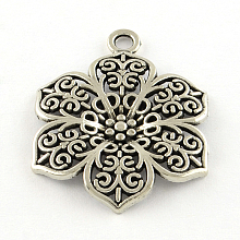 Honeyhandy Tibetan Style Alloy Pendants, Flower, Cadmium Free & Lead Free, Antique Silver, 31x23.5x3mm, Hole: 2mm