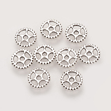 Honeyhandy Tibetan Style Alloy Steampunk Charms, Gear, Cadmium Free & Lead Free, Antique Silver, 8x1mm, Hole: 1.5mm