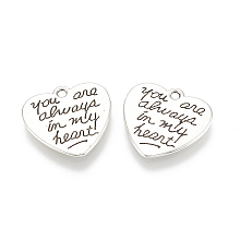 Honeyhandy Tibetan Style Alloy Pendants, Heart with Word, Cadmium Free & Lead Free, Antique Silver, 20x21x2mm, Hole: 1.8mm