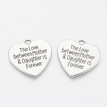 Honeyhandy Tibetan Style Alloy Quote Pendants, Heart with Word, Cadmium Free & Lead Free, Antique Silver, 24.5x25x1.5mm, Hole: 2.5mm