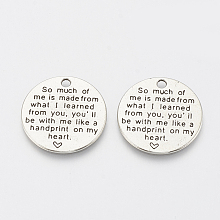 Honeyhandy Tibetan Style Alloy Quote Pendants for Teachers' Day, Flat Round with Word, Cadmium Free & Lead Free,, Antique Silver, 24.5x1.5mm, Hole: 2mm