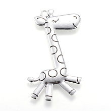 Honeyhandy Tibetan Style Alloy Big Pendants, Giraffe, Cadmium Free & Lead Free, Antique Silver, 66x35x3mm, Hole: 3mm