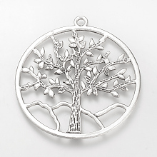 Honeyhandy Tibetan Style Alloy Pendants, Cadmium Free & Lead Free, Ring with Tree of Life, Big Pendants, Antique Silver, 61x56.5x1.5mm, Hole: 3mm