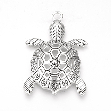 Honeyhandy Tibetan Style Alloy Pendants, Tortoise, Cadmium Free & Lead Free, Big Pendants, Hollow, Antique Silver, 55.5x38x9.5mm, Hole: 3.5mm