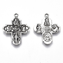 Honeyhandy Tibetan Style Alloy Pendants, Cadmium Free & Lead Free, for Religion, Cross with Saint, Antique Silver, 29.5x23x2mm, Hole: 1.5mm