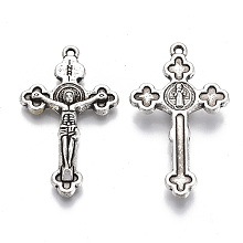 Honeyhandy Easter Theme Tibetan Style Alloy Pendants, Cadmium Free & Lead Free, Crucifix Cross, Antique Silver, 38x22.5x5mm, Hole: 1.4mm