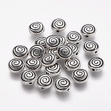 Honeyhandy Tibetan Style Alloy Flat Round Carved Vortex Beads, Cadmium Free & Lead Free, Antique Silver, 8x4mm, Hole: 1.5mm