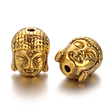 Honeyhandy Tibetan Style Alloy Beads, Lead Free, Buddha Head, Antique Golden, 11x9x8mm, Hole:1.5mm