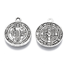 Honeyhandy Tibetan Style Pendants, Saint Benedict Medal, Cadmium Free & Lead Free, Flat Round, Antique Silver Color, Size: about 21mm long, 18mm wide, 2mm thick, hole: 1mm