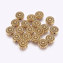 Honeyhandy Tibetan Style Alloy Beads, Lead Free & Cadmium Free, Flat Round, Antique Golden Color, Size: about 10mm in diameter, 4mm thick, hole: 1.5mm