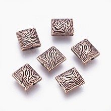 Honeyhandy Tibetan Style Alloy Beads, Cadmium Free & Lead Free, Rectangle, Red Copper Color, Size: about 10mm long, 9mm wide, 4mm thick, hole: 1mm