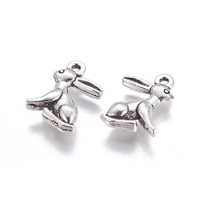 Honeyhandy Tibetan Style Alloy Rabbit Pendants, Bunny Charms, Cadmium Free & Lead Free, Antique Silver, 14x10x2.5mm, Hole: 1.5mm