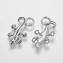 Honeyhandy Tibetan Style Alloy Pendants, Lead Free & Cadmium Free, Wall Gecko, Antique Silver, 22.5x12x2mm, Hole: 3.5mm