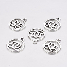 Honeyhandy Tibetan Style Filigree Alloy Pendants, Flat Round with Lotus, Cadmium Free & Lead Free, Antique Silver, 24x20x1.5mm, Hole: 2.3mm