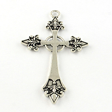 Honeyhandy Cross Tibetan Style Alloy Big Pendants, Cadmium Free & Lead Free, Antique Silver, 67x40x3mm, Hole: 4mm