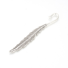 Honeyhandy Tibetan Style Alloy Bookmarks, Feather, Cadmium Free & Lead Free, Antique Silver, 115x14.5x3mm, Hole: 2.5mm