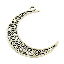 Honeyhandy Tibetan Style Alloy Pendants, Cadmium Free & Lead Free, Moon, Antique Silver, 40x30x1.5mm, Hole: 2mm