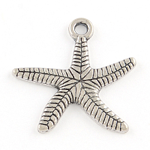 Honeyhandy Tibetan Style Alloy Pendants, Cadmium Free & Lead Free, Starfish/Sea Stars, Antique Silver, 24x24x2mm, Hole: 2mm