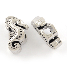 Honeyhandy Tibetan Style Alloy European Large Hole Beads, Cadmium Free & Lead Free, Sea Horse, Antique Silver, 19x11x9mm, Hole: 4mm