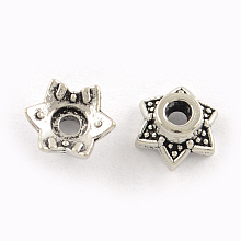 Honeyhandy 6-Petal Tibetan Style Alloy Bead Caps, Cadmium Free & Lead Free, Flower, Antique Silver, 6x7x3mm, Hole: 2mm