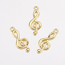 Honeyhandy Tibetan Style Alloy Treble Clef Pendants, Cadmium Free & Lead Free, Musical Note, Golden, 26x10x2mm, Hole: 2mm