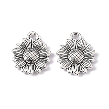 Honeyhandy Sunflower Tibetan Style Alloy Pendants, Cadmium Free & Lead Free, Antique Silver, 18x15.5x2.5mm, Hole: 2mm