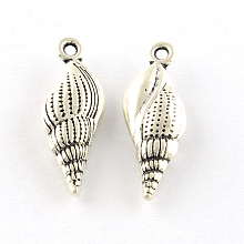 Honeyhandy Spiral Shell Tibetan Style Alloy Pendants, Cadmium Free & Lead Free, Antique Silver, 24x8.5x4.5mm, Hole: 1.5mm