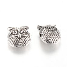 Honeyhandy Tibetan Style Alloy Beads, Cadmium Free & Lead Free, Owl, Antique Silver, 11x11x7mm, Hole: 1.5mm