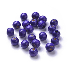 Honeyhandy Dyed Natural Wood Beads, Round, Lead Free, Indigo, 10x9mm, Hole: 3mm