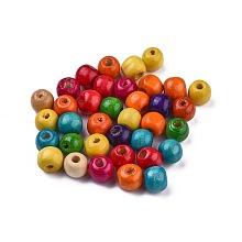 Honeyhandy Dyed Natural Wood Beads, Round, Lead Free, Mixed Color, 10x9mm, Hole: 3mm