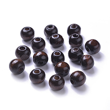 Honeyhandy Dyed Natural Wood Beads, Round, Lead Free, Coconut Brown, 12x11mm, Hole: 4mm