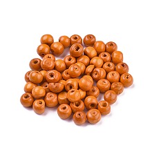 Honeyhandy Dyed Natural Wood Beads, Round, Lead Free, Dark Orange, 8x7mm, Hole: 3mm