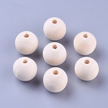 Honeyhandy Unfinished Wood Beads, Natural Wooden Loose Beads Spacer Beads, Lead Free, Round, Moccasin, 18x16~17mm, Hole: 3.5mm