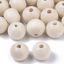 Honeyhandy Unfinished Natural Wood Beads, Waxed Wooden Beads, Smooth Surface, Round, Floral White, 10mm, Hole: 2.5mm