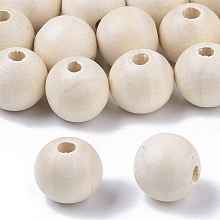 Honeyhandy Unfinished Natural Wood Beads, Waxed Wooden Beads, Smooth Surface, Round, Floral White, 14mm, Hole: 2.5mm