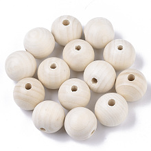 Honeyhandy Unfinished Natural Wood Beads, Macrame Beads Large Hole, Waxed Wooden Beads, Smooth Surface, Round, Floral White, 30mm, Hole: 6~7mm