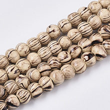 Honeyhandy Dyed Natural Wooden Beads Strands, with Wavy Pattern, Lead Free, Round, Navajo White, 8.5x7mm, Hole: 2mm, about 139pcs/strand, 36.61 inch