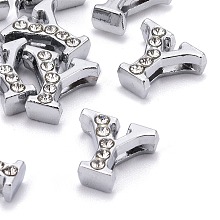 Honeyhandy Alloy Rhinestone Initial Letter.Y Slide Charms Fit DIY Wristbands & Bracelets, Lead Free & Nickel Free, Platinum Color, 11x10x4.5mm, Hole: 1.5x8mm