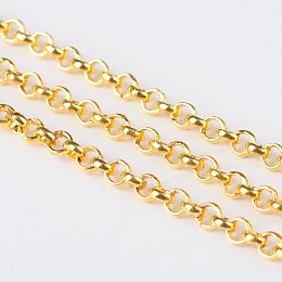 Honeyhandy Iron Rolo Chains, Belcher Chain, Unwelded, Lead Free, Golden Color, with Spool, Size: Chain: about 2.5mm in diameter, 1mm thick, about 328.08 Feet(100m)/roll