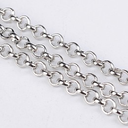 Honeyhandy Iron Rolo Chains, Round, Belcher Chain, with Spool, Unwelded, Lead Free, Platinum, 3x1mm