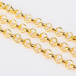 Honeyhandy Iron Rolo Chain, Unwelded, with Spool, Lead Free, Golden, 4x1mm, about 164.04 Feet(50m)/roll