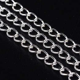 Honeyhandy Iron Side Twisted Chain, Unwelded, Lead Free, with Spool, Silver Color Plated, 6x4x0.7mm, about 328.08 Feet(100m)/roll