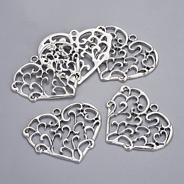 Honeyhandy Alloy Pendants, Cadmium Free & Lead Free, Heart, Antique Silver, 48x40x2mm, Hole: 3mm